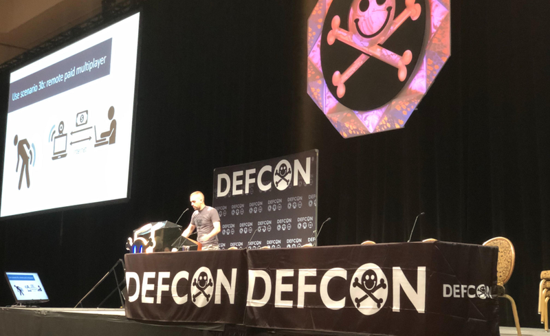 smea presenting “Adventures In Smart Buttplug Penetration (testing)“ at DEF CON 27.
